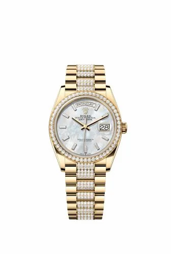 Rolex Day-Date 36 Yellow Gold - Baguette / MOP - Diamond / President - Diamond 128348RBR-0071 (m128348rbr-0071)